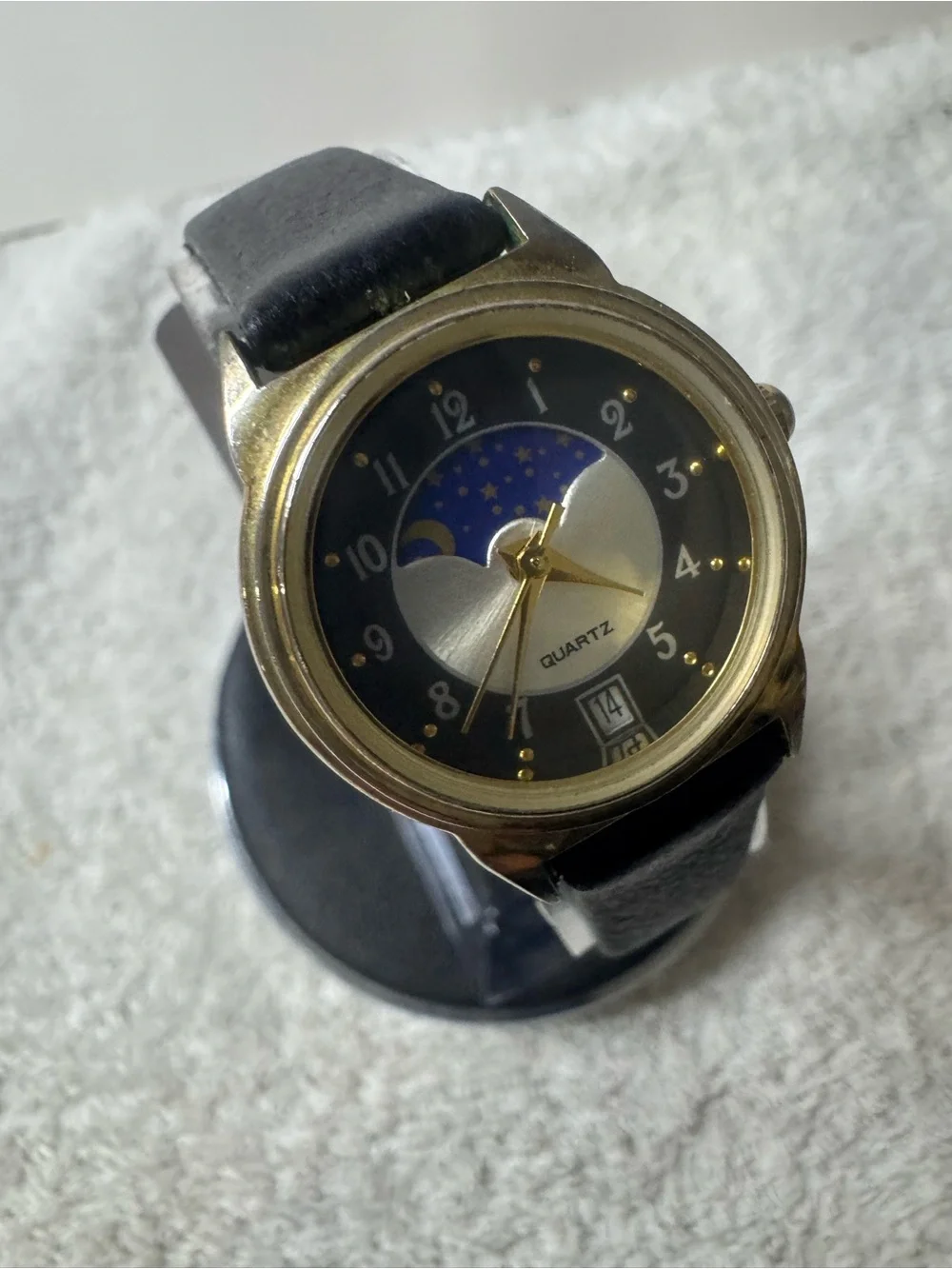 Gold-Tone Quartz Moonphase Watch in Black